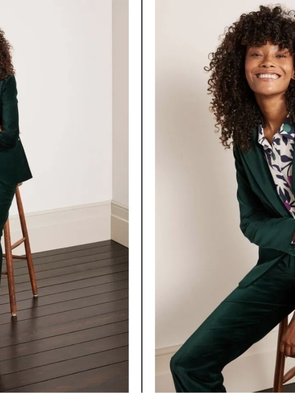 BODEN Velvet Blazer Jacket + Matching Velvet Pants - Dark Green - Picture 6 of 11